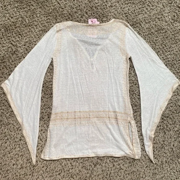 Calypso St. Barth Etasa Tunic Linen White Ivory Flared Sleeve Embroidered Blouse - Picture 9 of 9